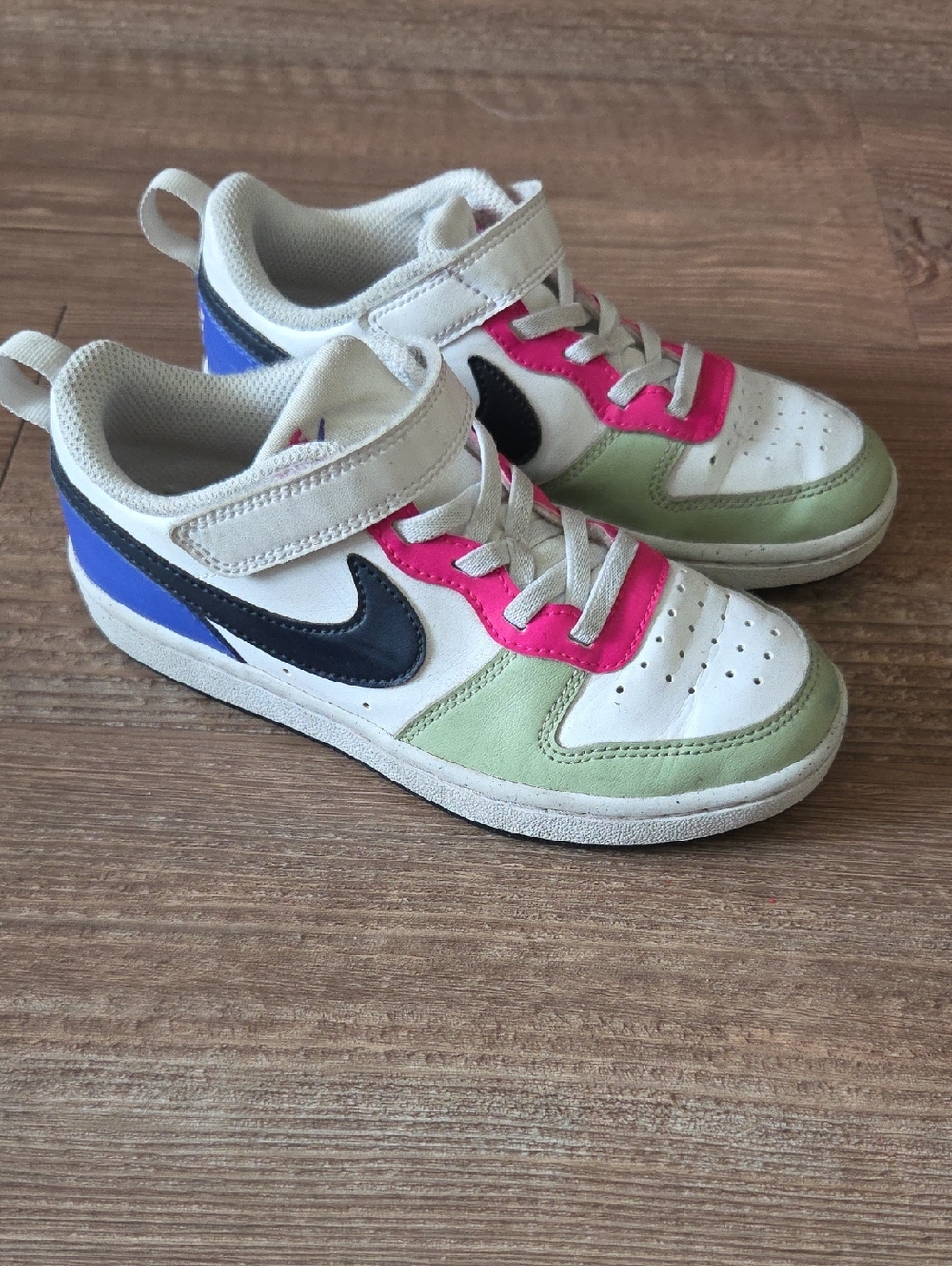 Nike Court Borough Kids White Sneakers with Pink, Green & Blue Accents